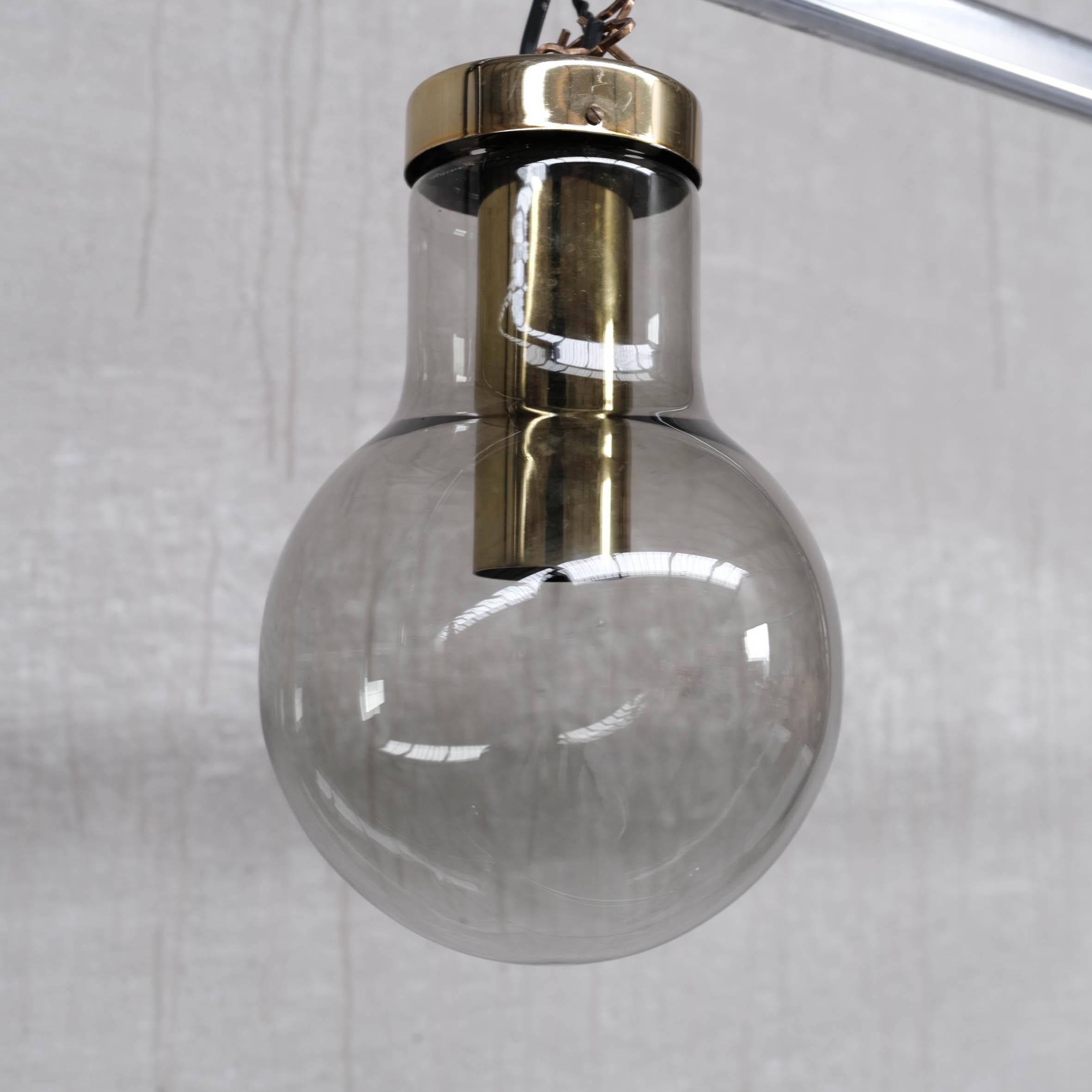 Smoked Midcentury Glass and Brass Pendant Lights by RAAK, '6 Available' For Sale 1