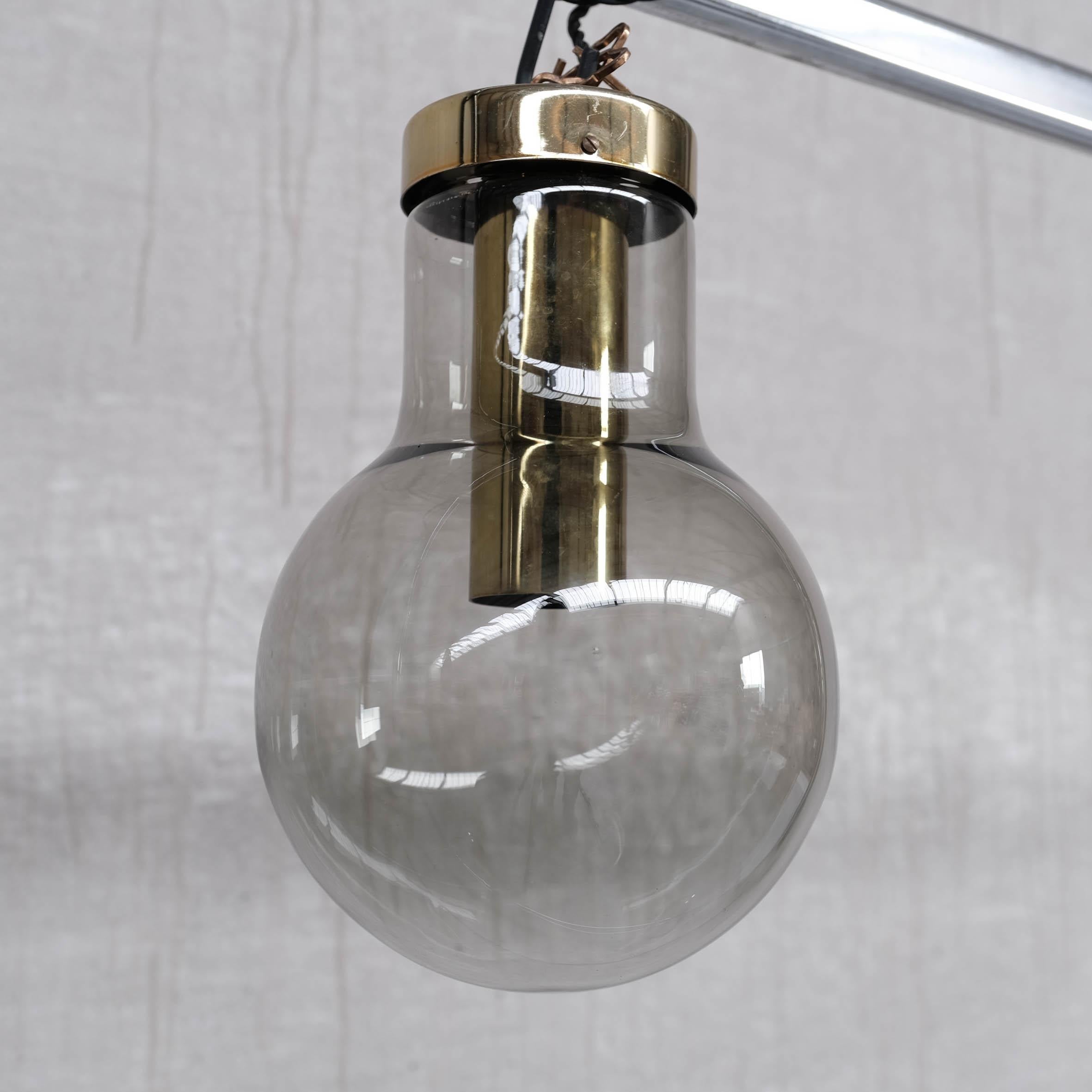 Smoked Midcentury Glass and Brass Pendant Lights by RAAK, '6 Available' For Sale 2