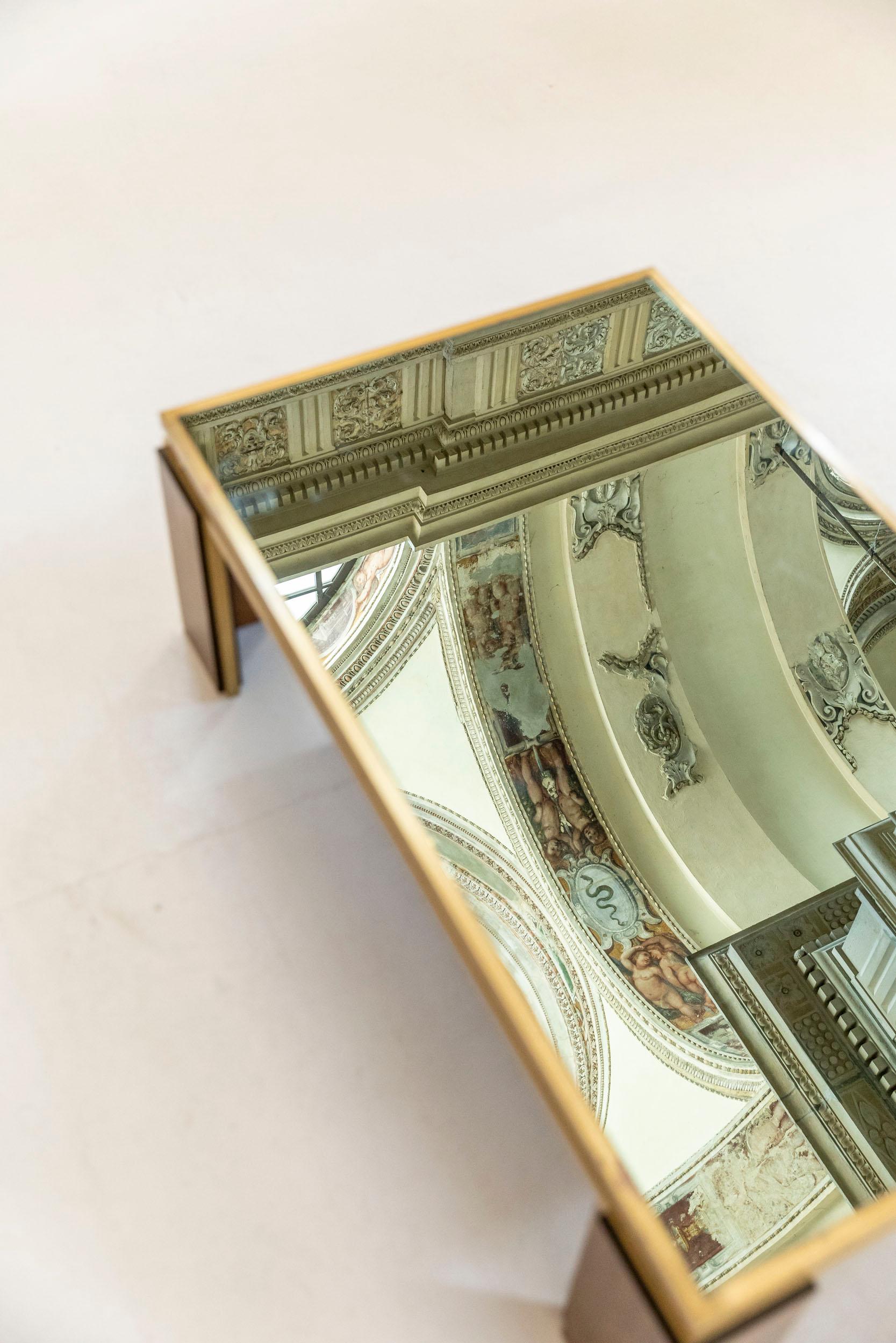Mid-Century Modern Smoked Mirror Coffee Table Attributed to Frigerio For Sale