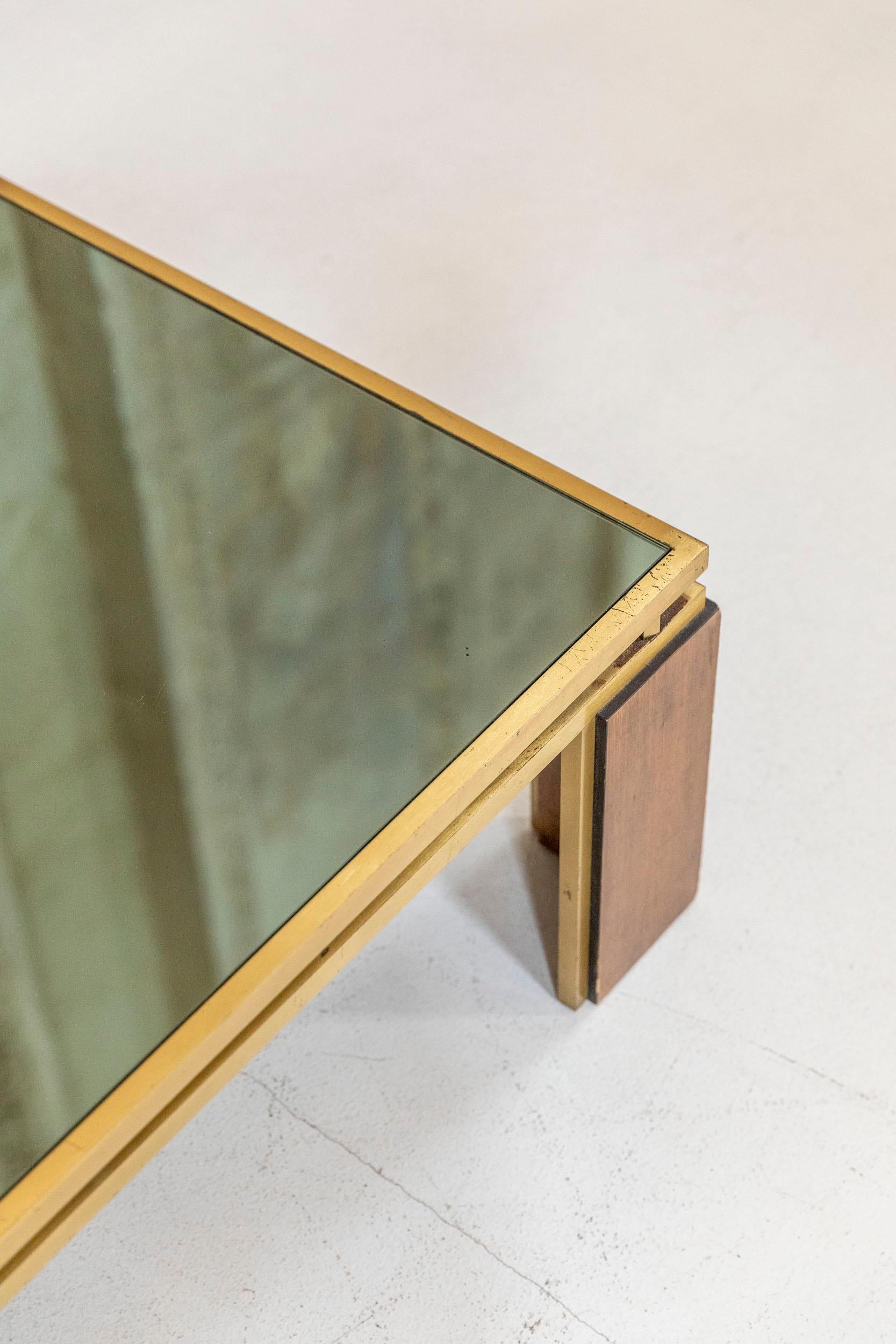 Brass Smoked Mirror Coffee Table Attributed to Frigerio For Sale