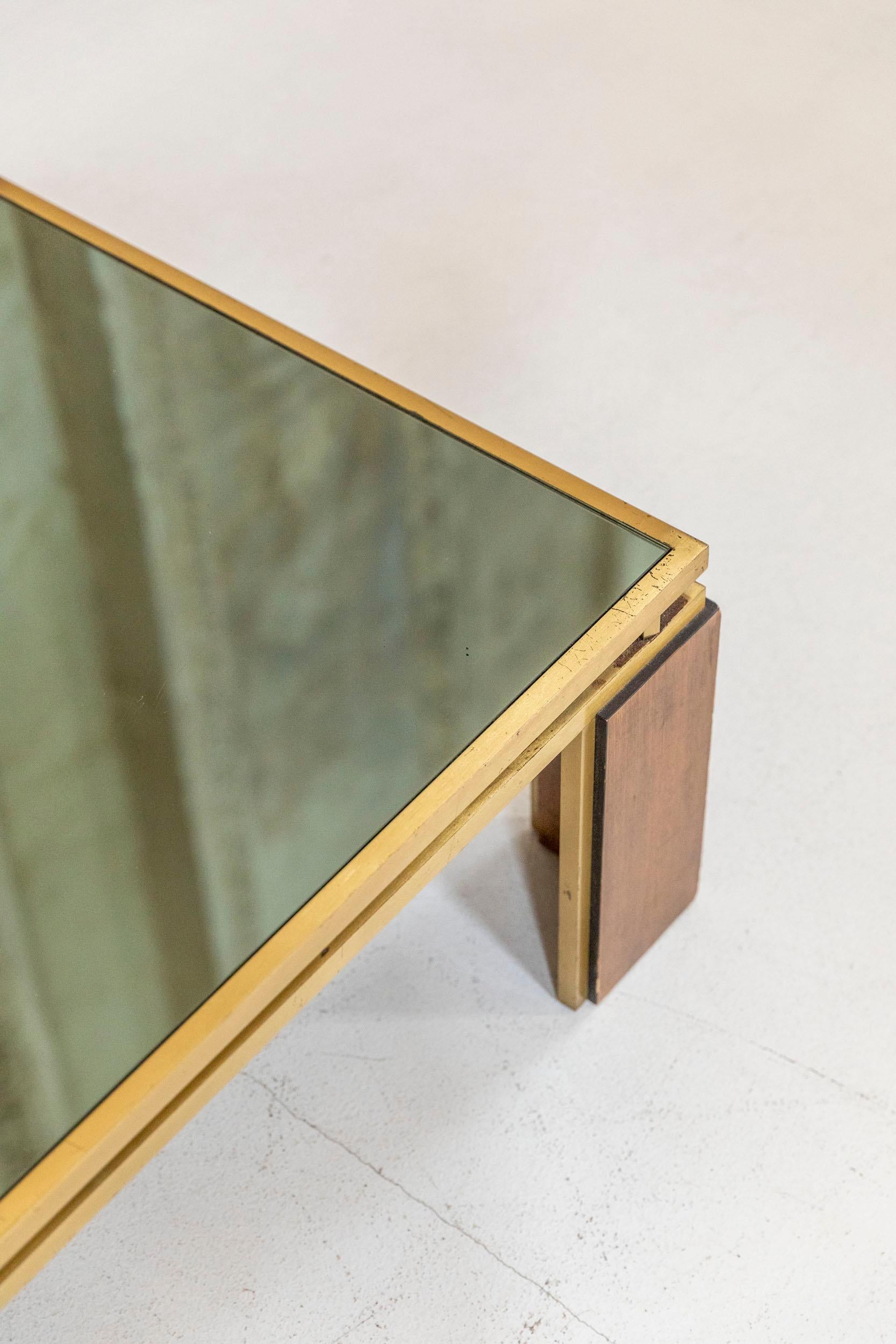 Brass Smoked Mirror Coffee Table Attributed to Frigerio For Sale