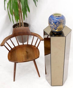 Smoked Mirror Glass Mid-Century Modern Hexagon Shape Pedestal Stand