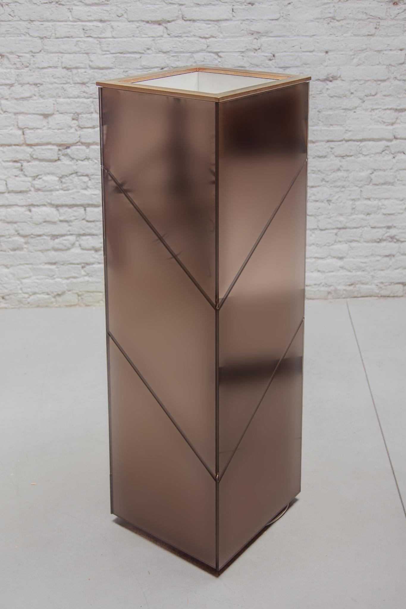Late 20th Century Smoked Mirrored Planter, Floor Lamp 1970s designed by Belgo chrome For Sale