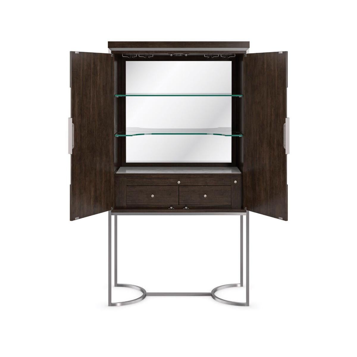 Asian Smoked Modern Bar Cabinet For Sale