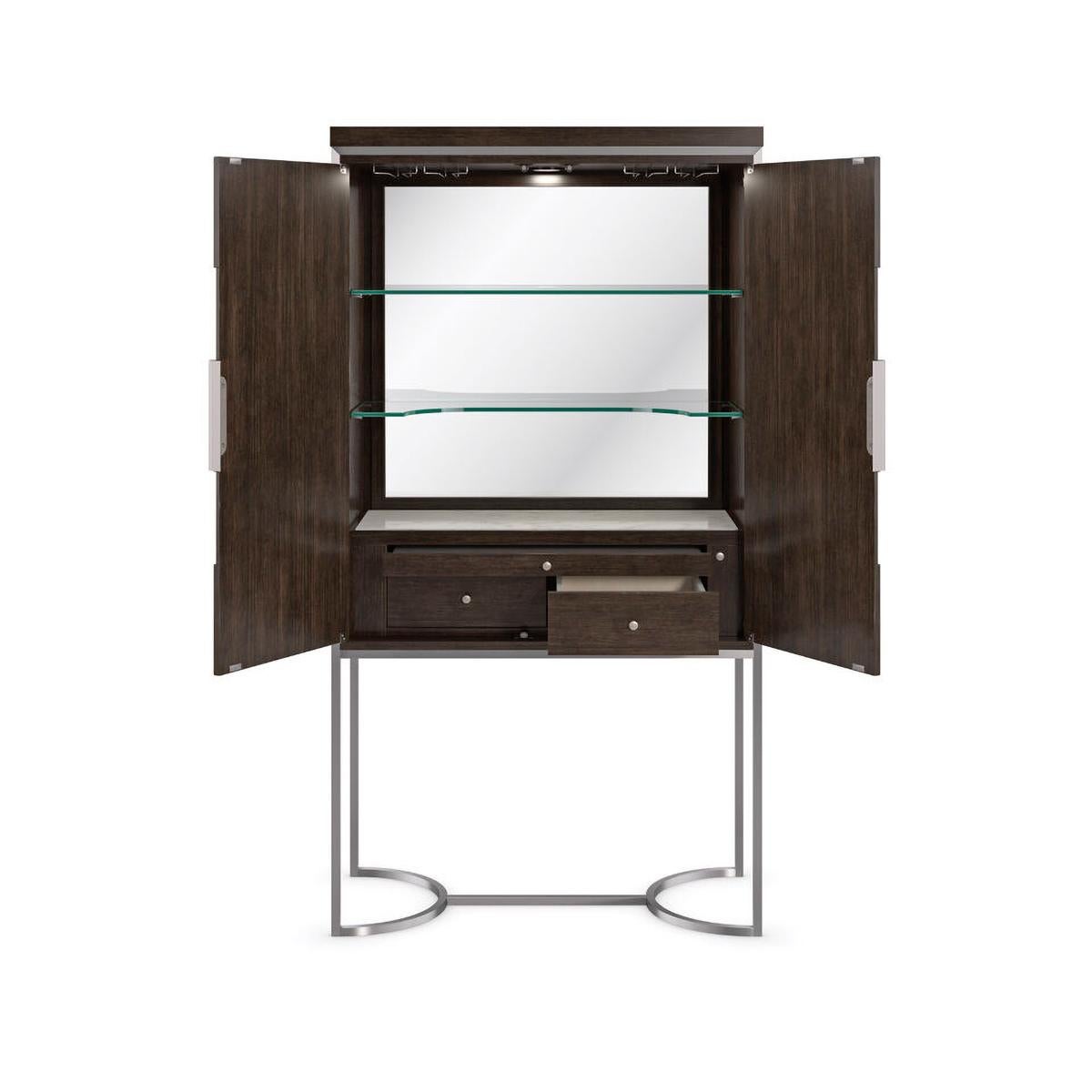 Metal Smoked Modern Bar Cabinet For Sale
