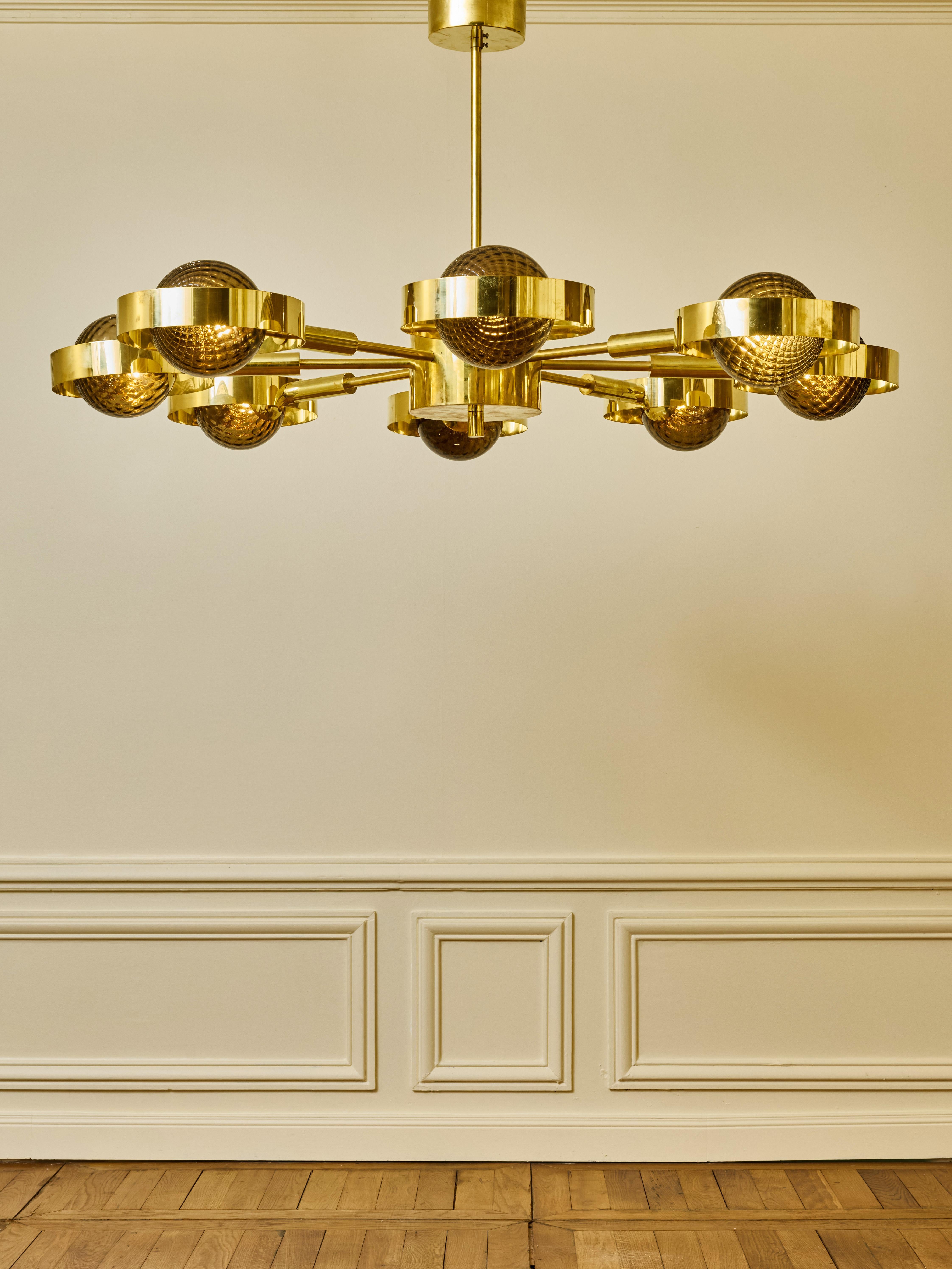 Italiano Lampadario in vetro di Murano fumé di Studio A. Glustin in vendita