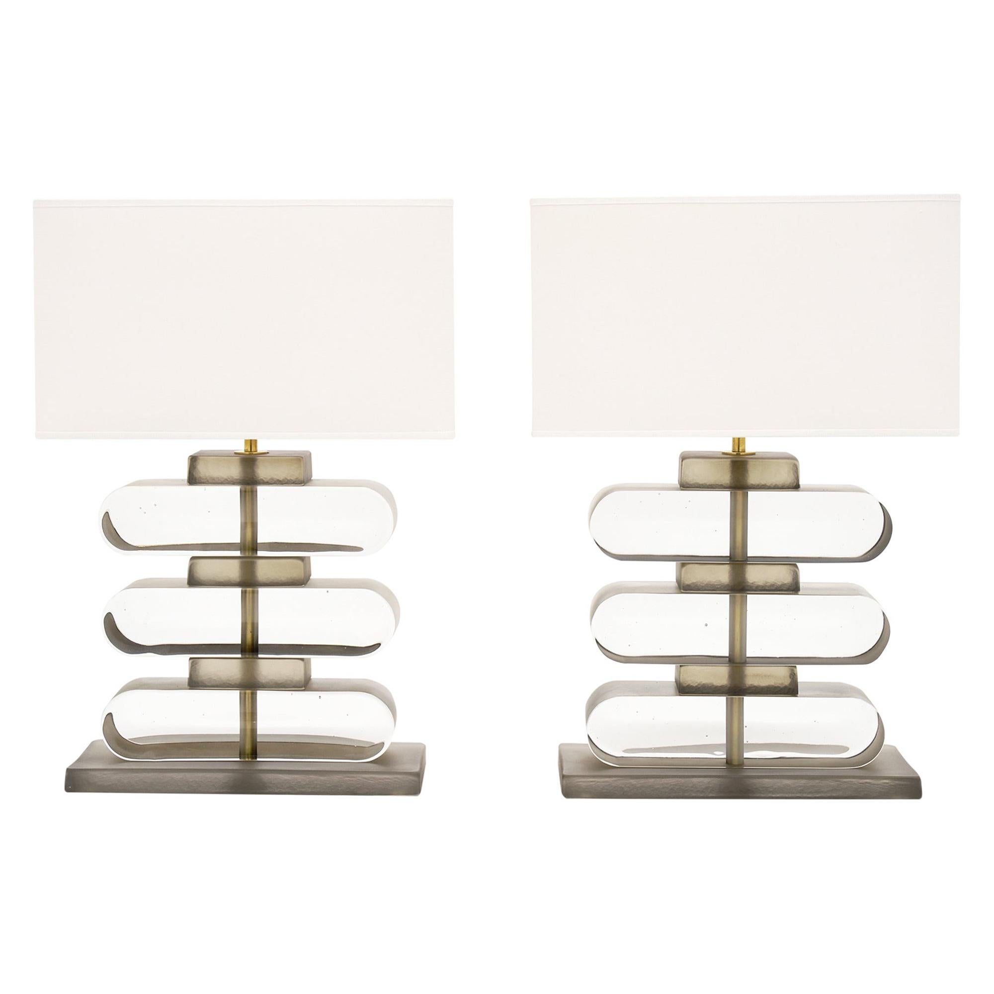 Smoked Murano Glass Geometric Lamps For Sale