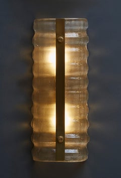 Smoked Murano Glass Wall Sconces with Central Brass Plate