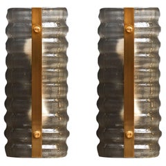 Smoked Murano Glass Wall Sconces with Central Brass Plate