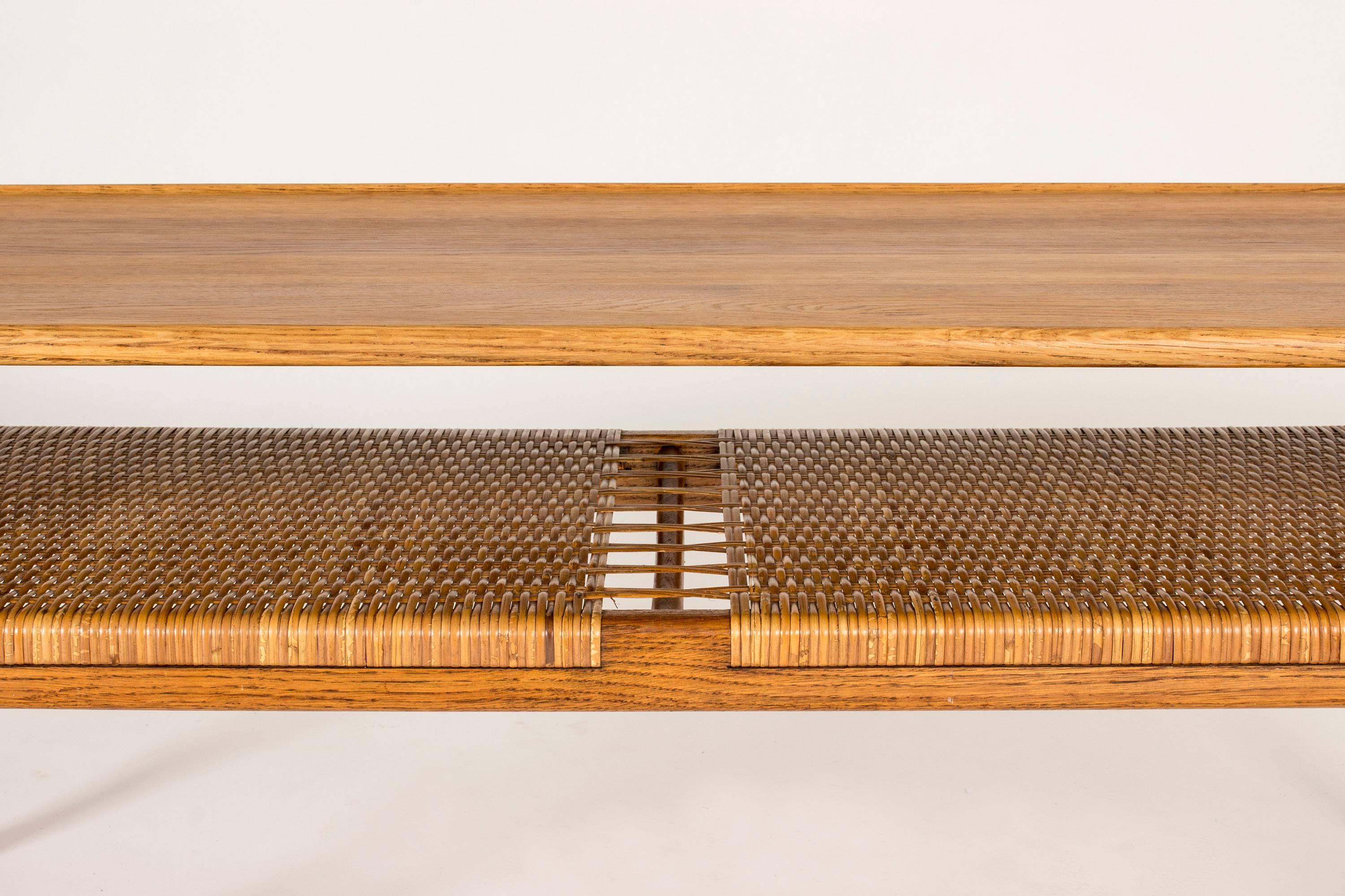 Smoked Oak and Rattan Coffee Table by Hans J. Wegner In Excellent Condition In Stockholm, SE