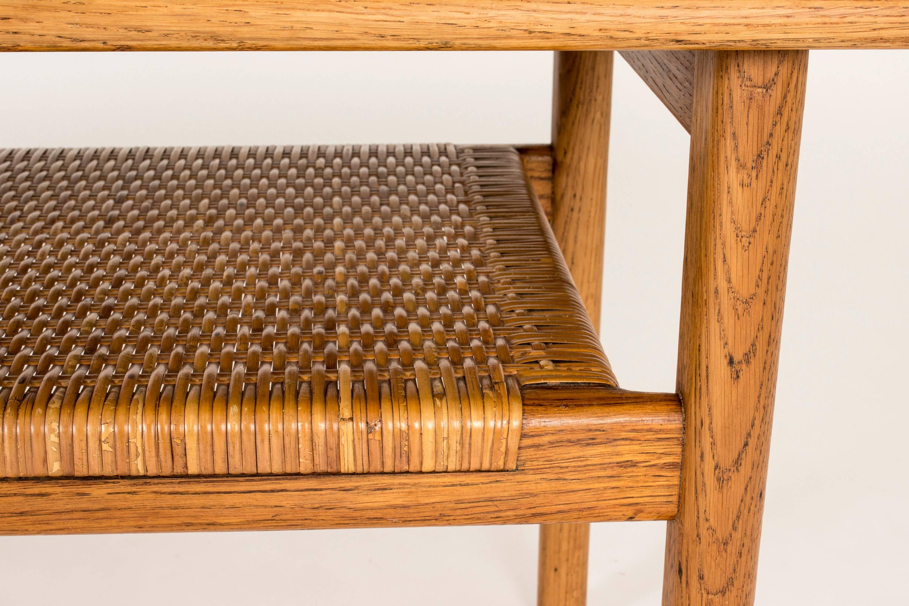 Mid-20th Century Smoked Oak and Rattan Coffee Table by Hans J. Wegner