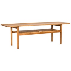Smoked Oak and Rattan Coffee Table by Hans J. Wegner