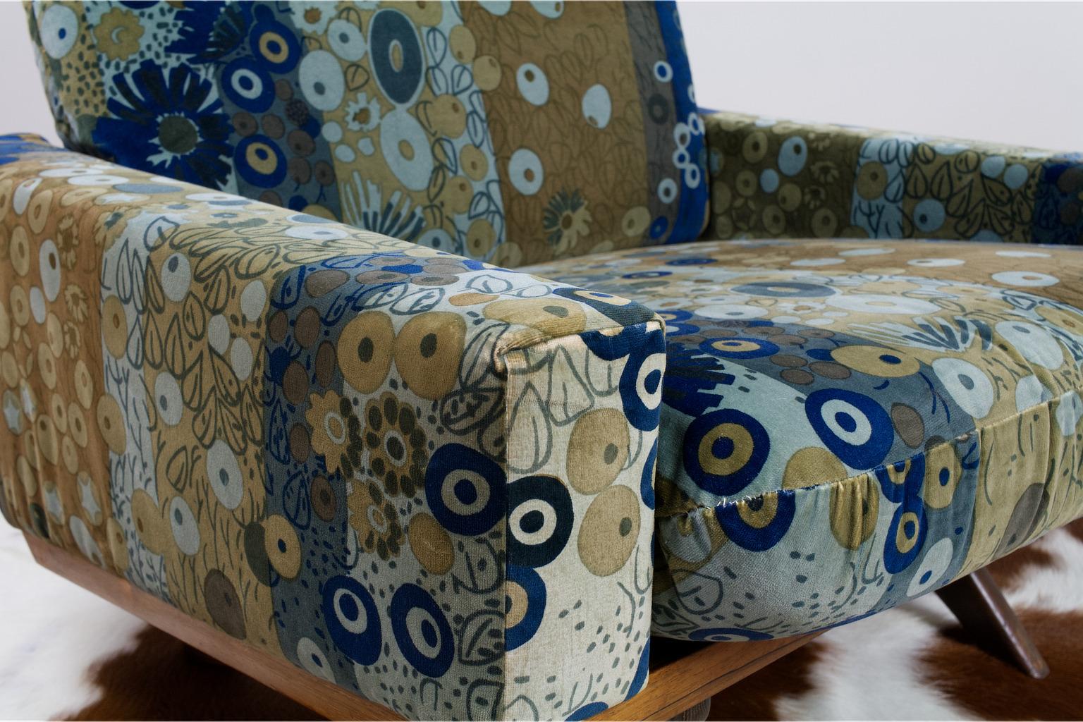 Smoked Oak and Jacaranda Georg Thams Lounge Chair Slatt Back Lenor Larsen Fabric In Good Condition In Beek en Donk, NL
