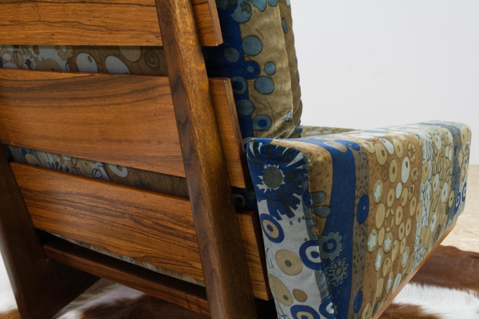 Smoked Oak and Jacaranda Georg Thams Lounge Chair Slatt Back Lenor Larsen Fabric 1