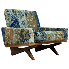 Smoked Oak and Jacaranda Georg Thams Lounge Chair Slatt Back Lenor Larsen Fabric