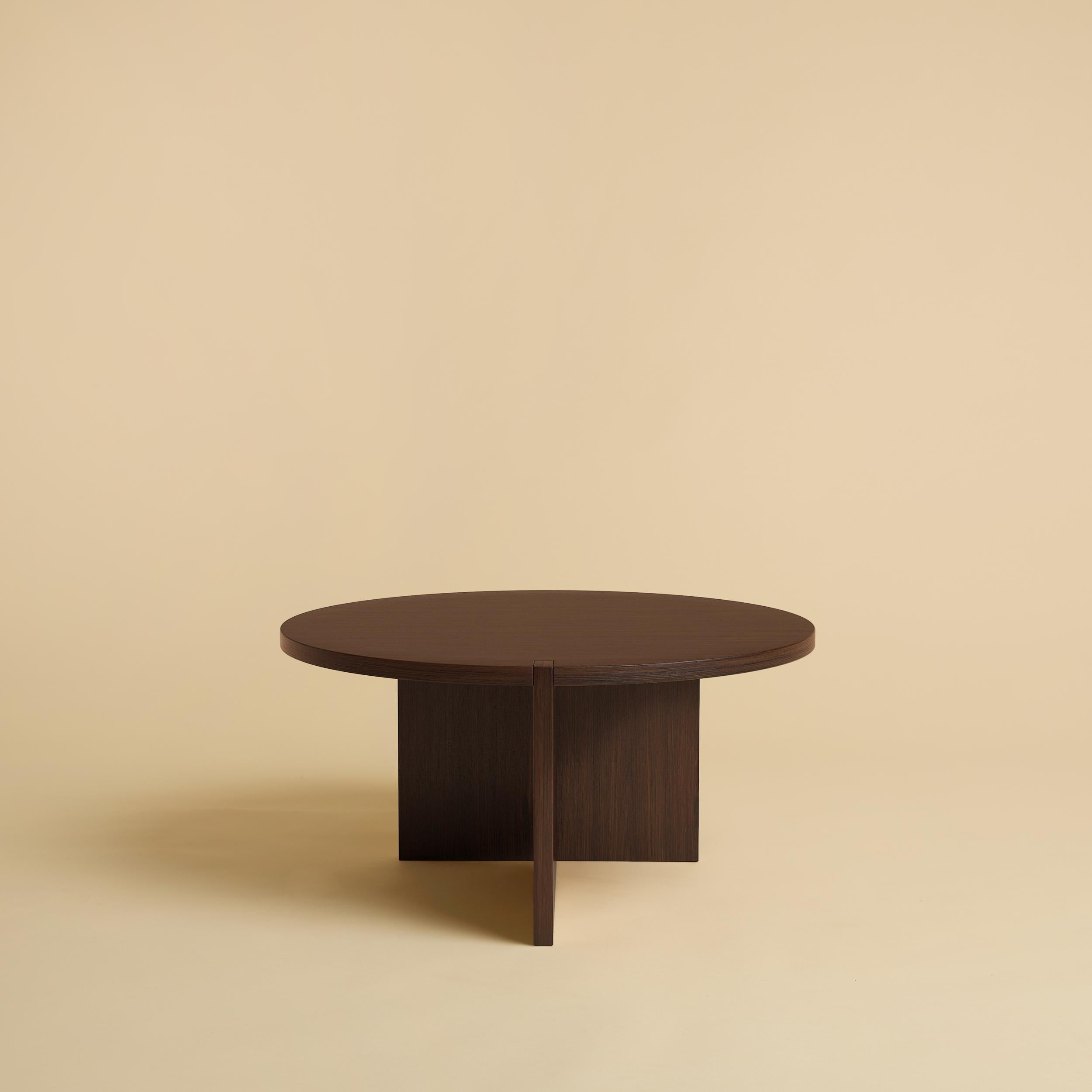 Post-Modern Dark Smoked Oak Coffee Table with Round Top by Lebanto For Sale