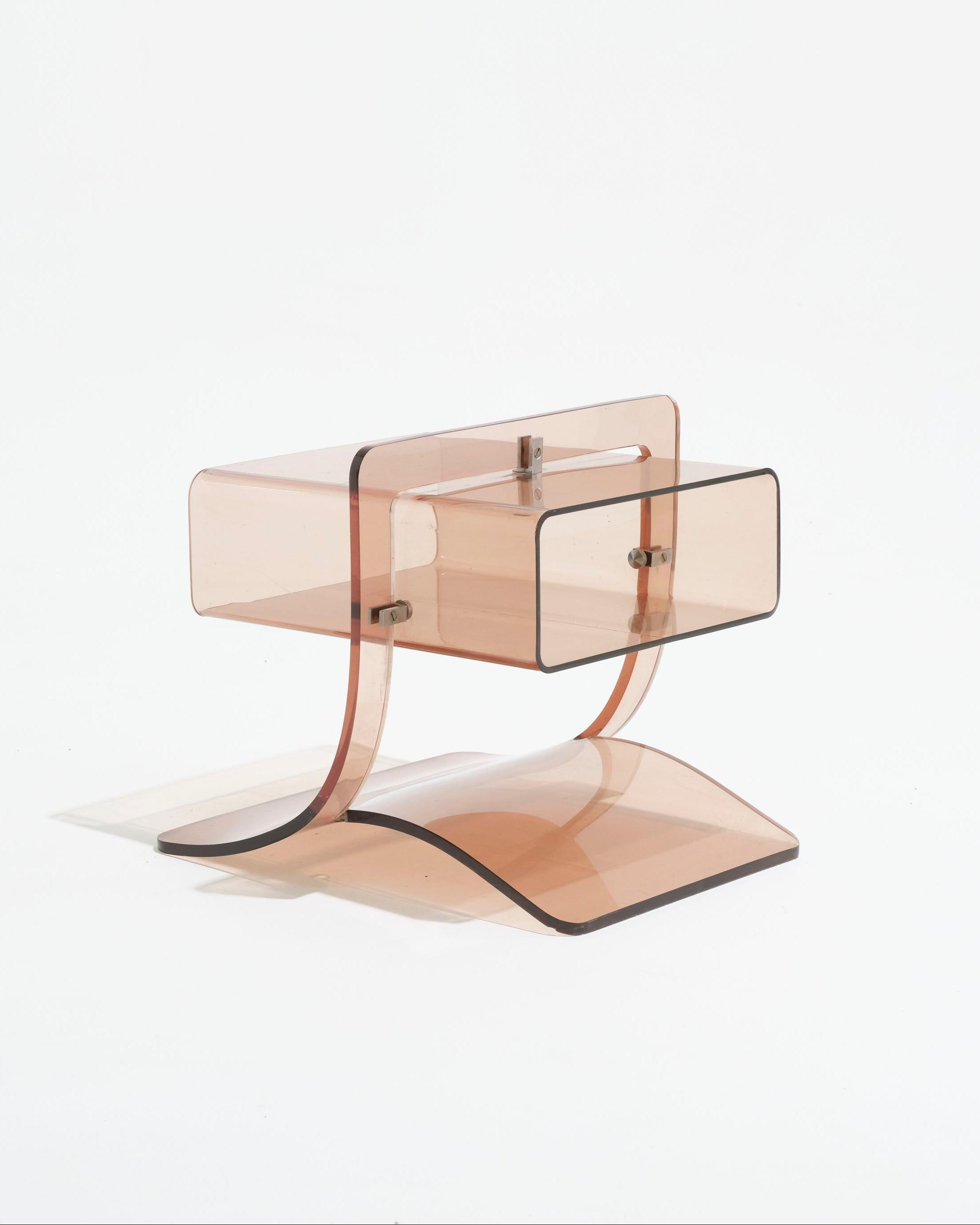 Smoked plexiglass bedside, Michel Dumas, 1970s In Fair Condition For Sale In PARIS, FR
