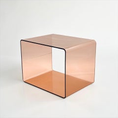Smoked Plexiglass Cube Side Table in Amber Tone, France 1970s