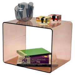 Smoked Plexiglass Cube Side Table in Amber Tone, France 1970s