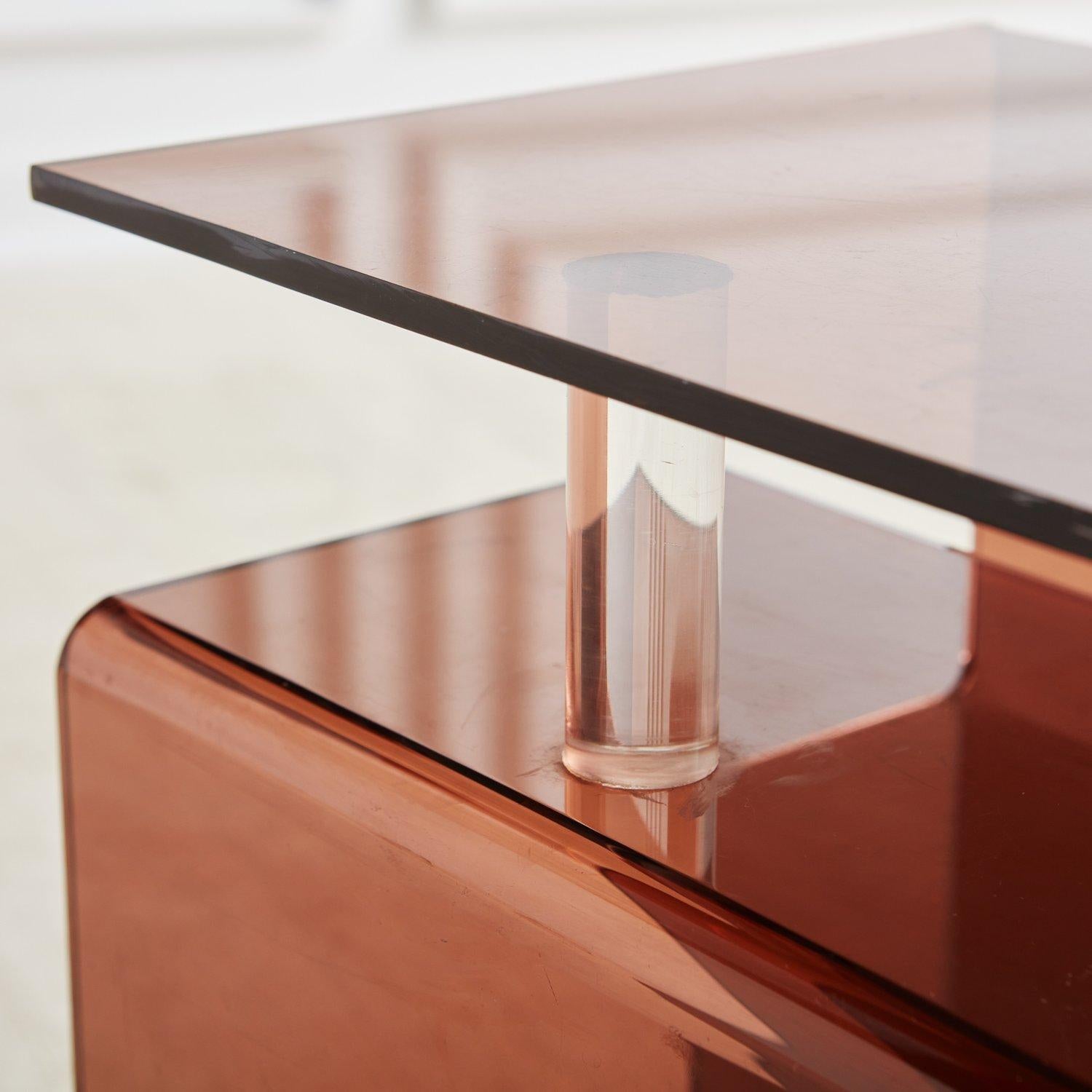Late 20th Century Smoked Plexiglass Side Table Attributed Michel Dumas for Roche Bobois, 1970s