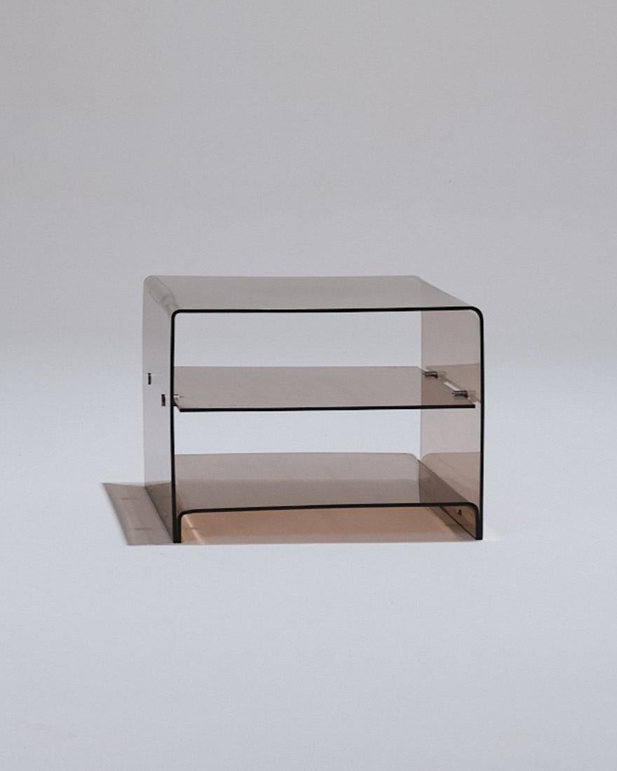 Mid-Century Modern Smoked Plexiglass Side Table, Michel Dumas, 1970s For Sale