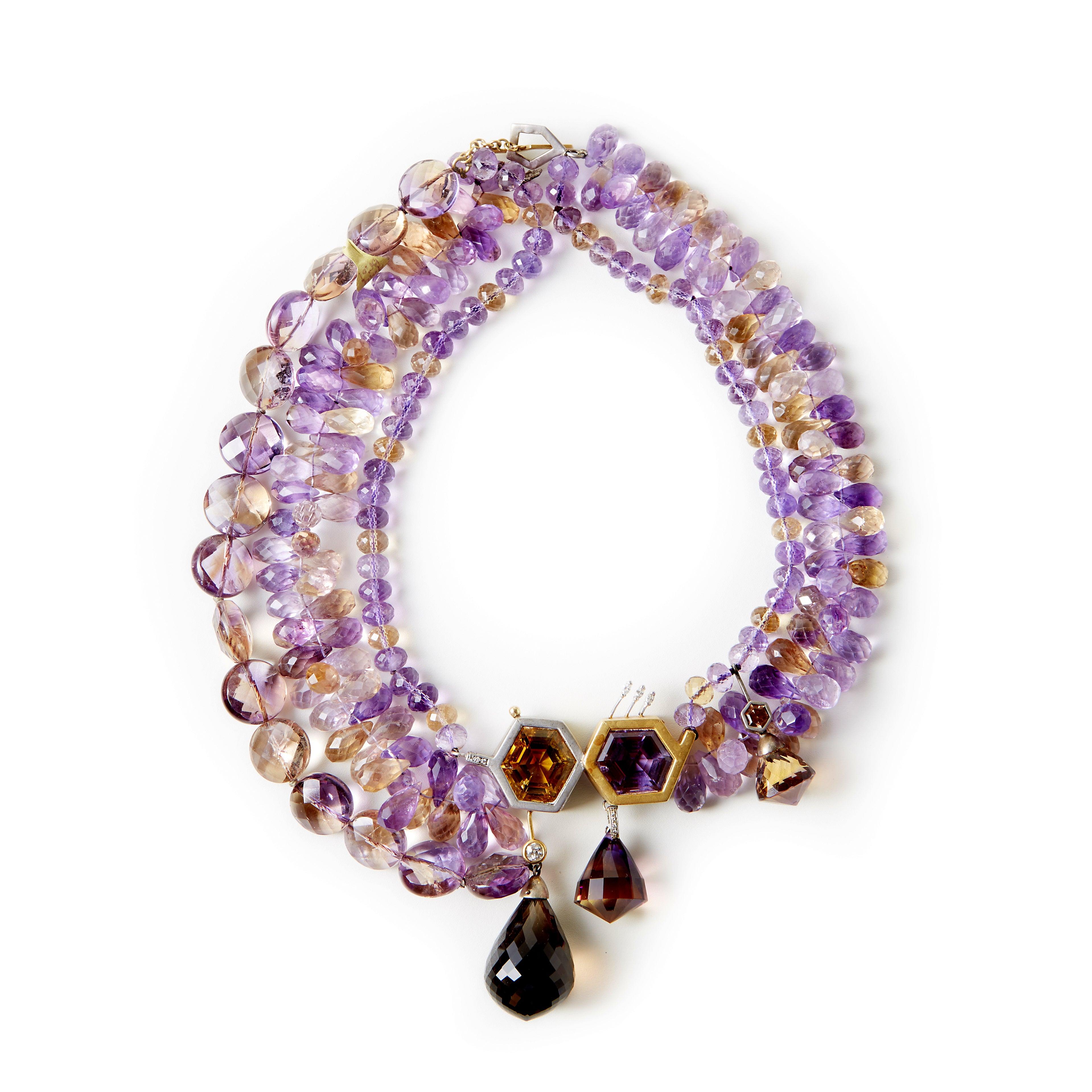 Smoked Topaz, Ametrine & Diamonds on Sterling & 18 Carat Yellow Gold In New Condition For Sale In Menlo Park, CA
