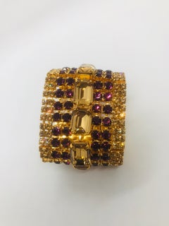 Smoked Topaz and Amethyst Austrian Crystal Flex Cuff Bracelet