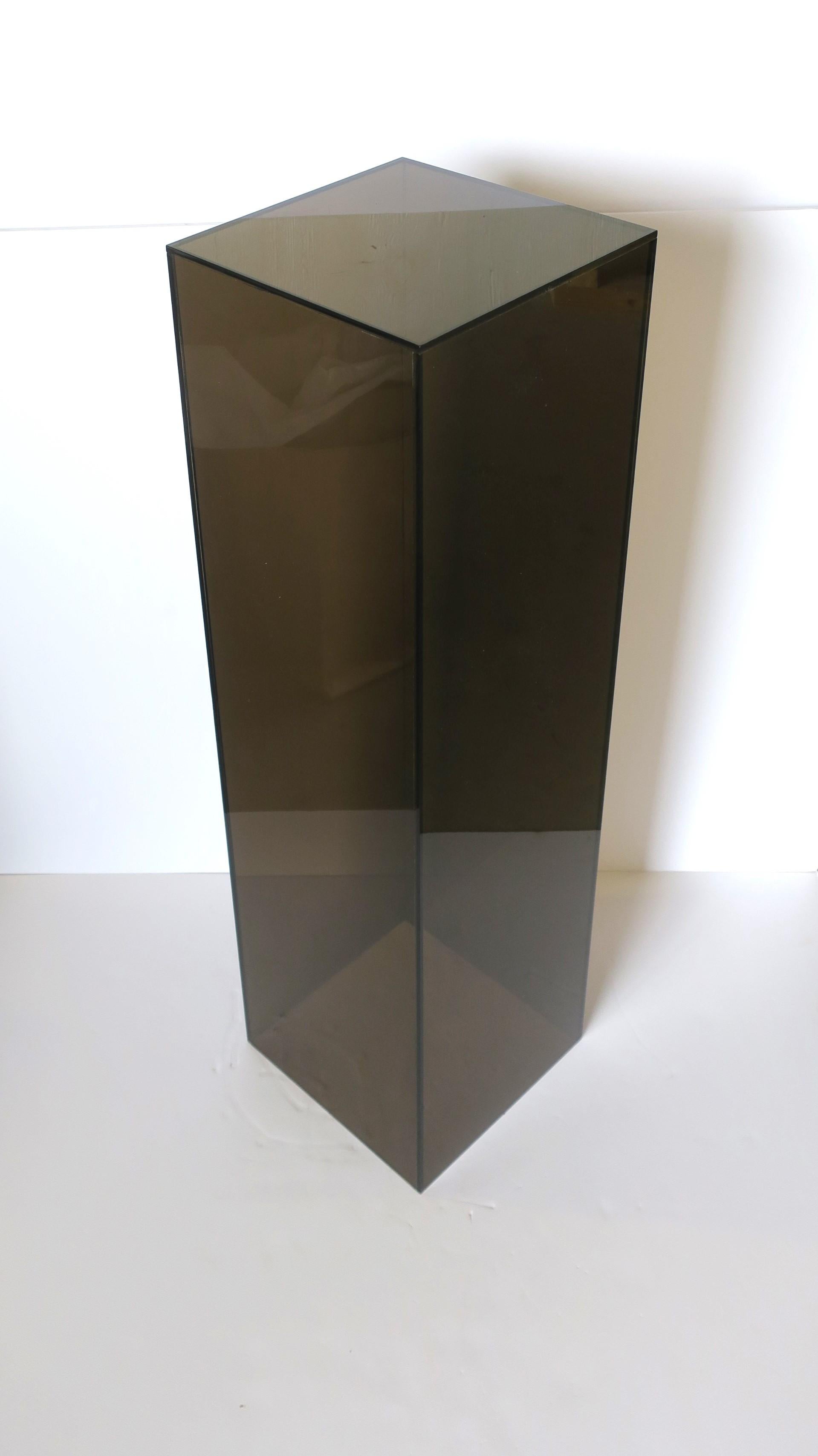 Modern Pedestal Column Stand Smoked Black Translucent Acrylic For Sale