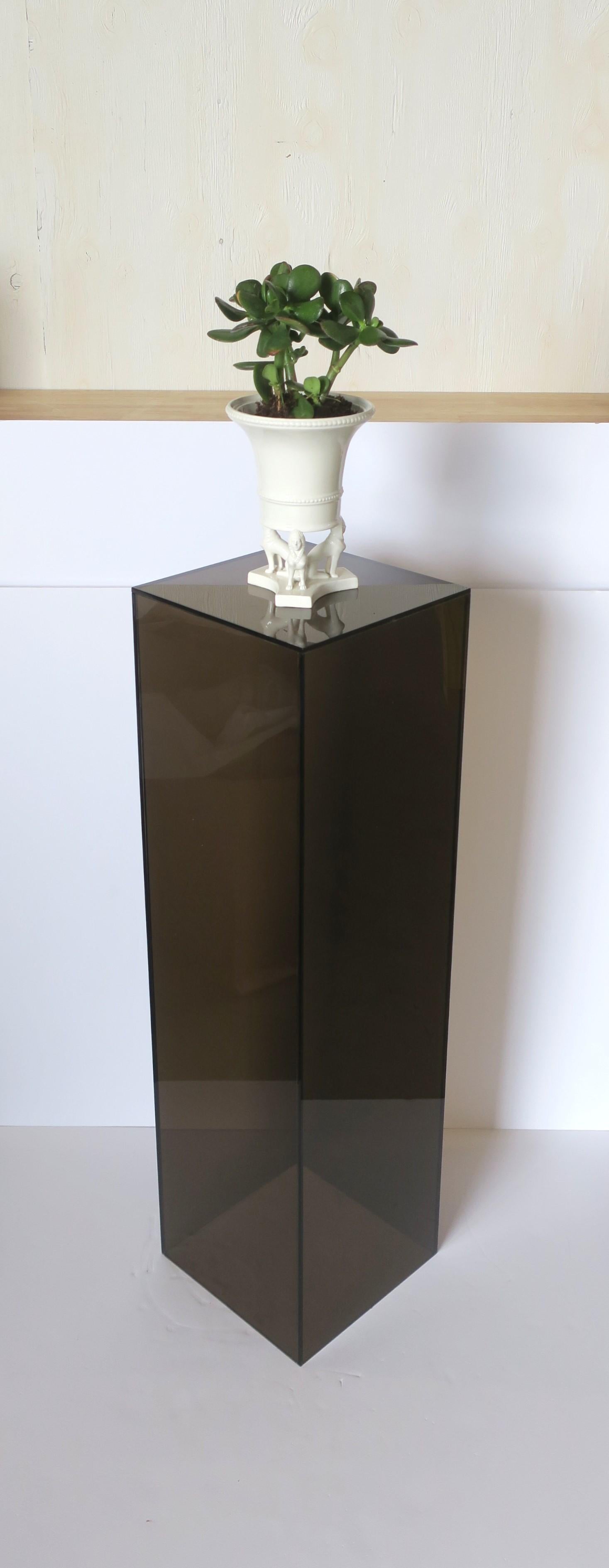 Pedestal Column Stand Smoked Black Translucent Acrylic In Good Condition For Sale In New York, NY