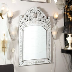 Smoked Venetian Mirror with Reversed Etching and Chain Beveling