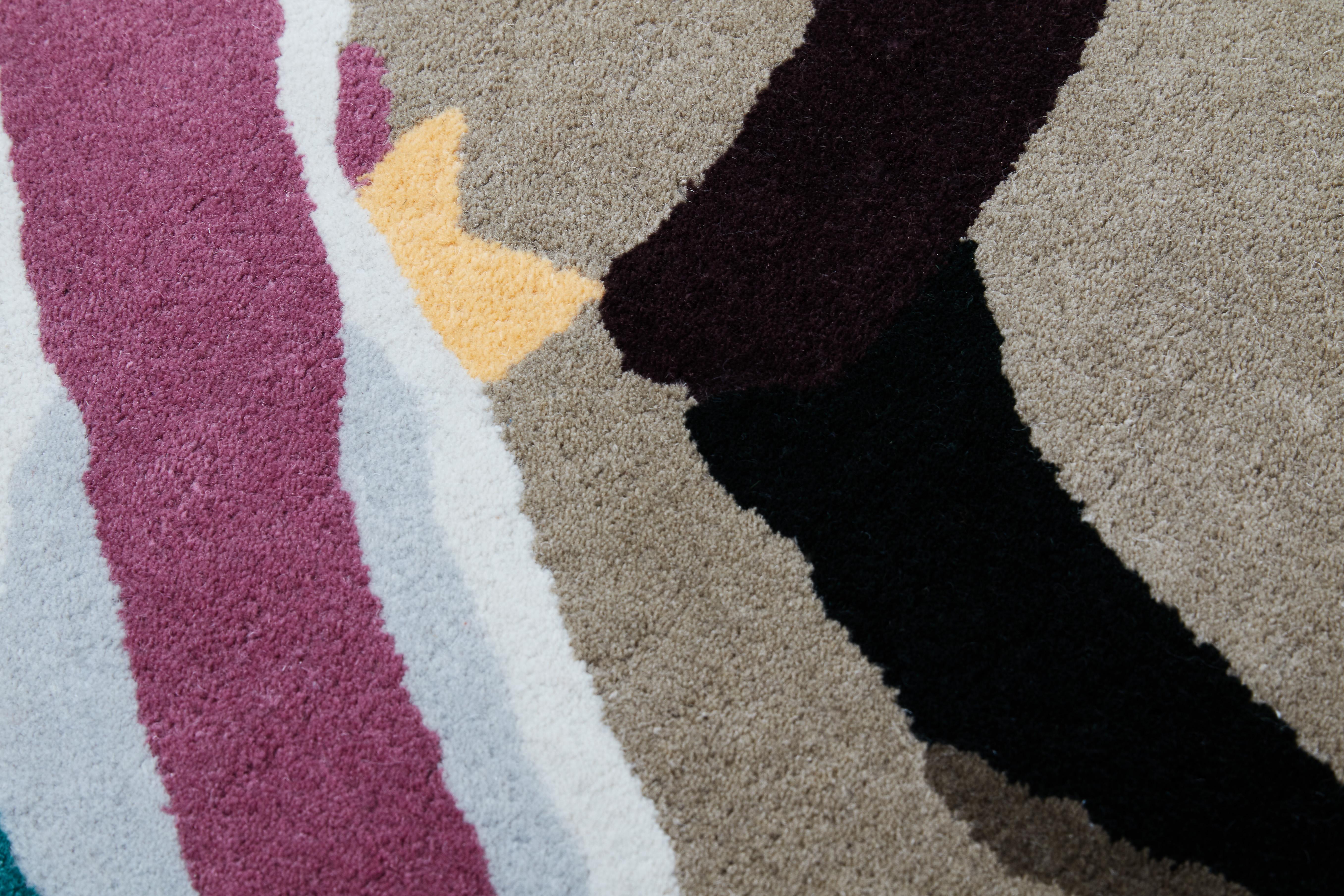 By Nodus 2018 collection.

Smoked wood by Laureline Galliot is a handtufted carpet in wool, 200 x 300 cm. The designer was inspired by wood while burning in the modern style of Bold design. Very simplified design with a very impact with colors and