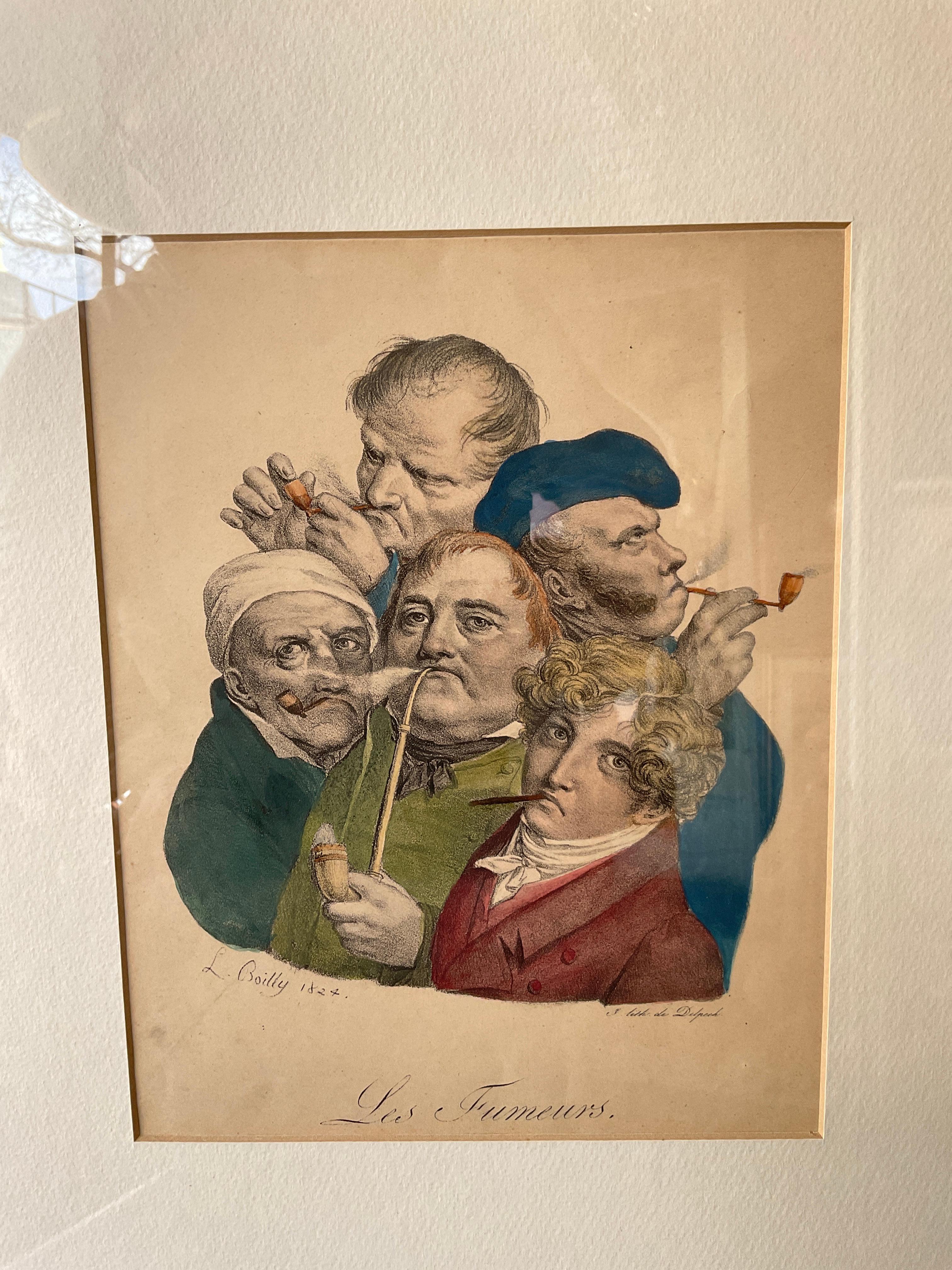 Louis Leopoldo Boilly print of men smoking. Dated 1824.