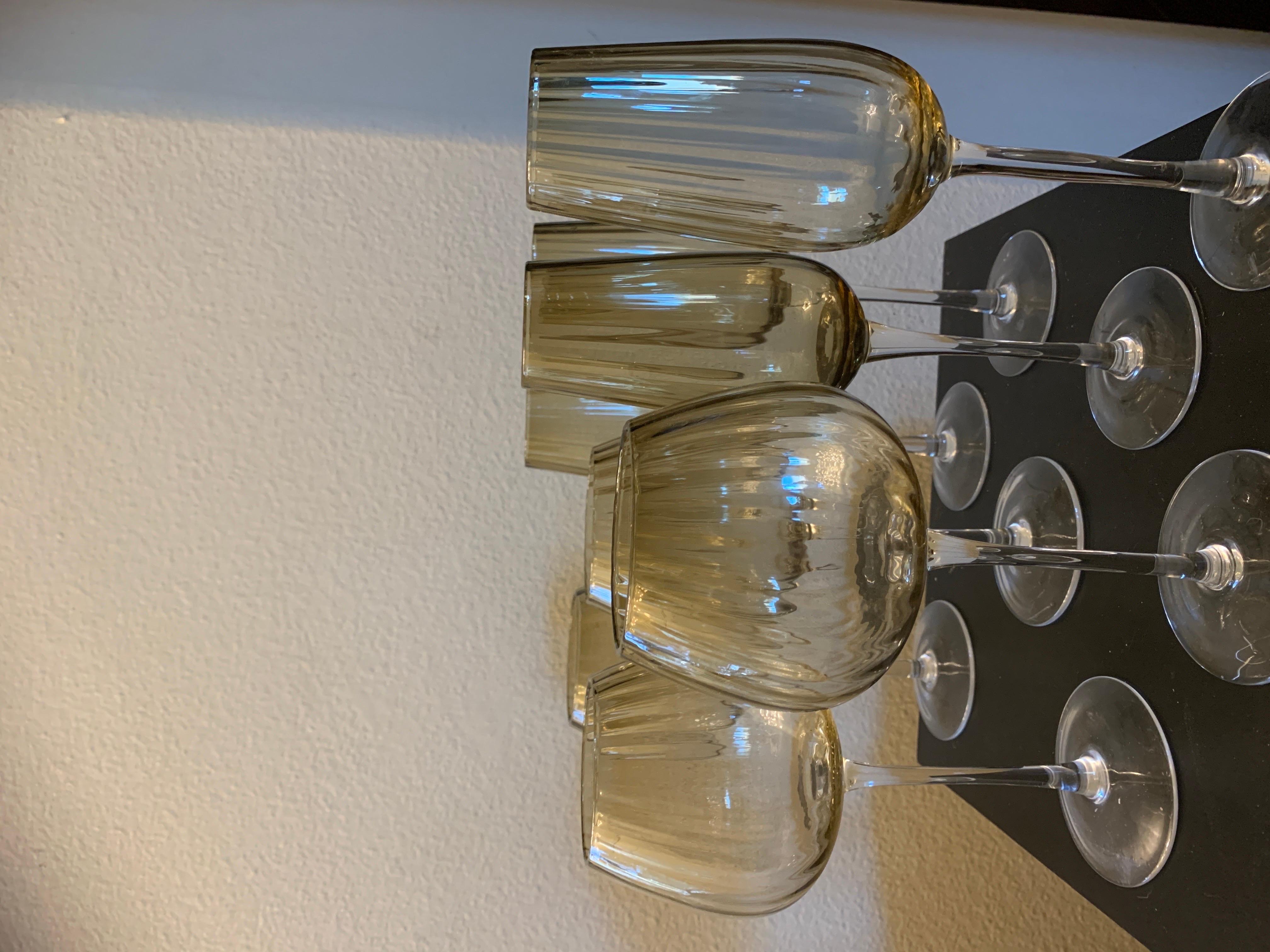 Smokey Amber Glass Chic 11 Piece Modern Barware Set  Glasses, Decanters, Pitcher In Good Condition For Sale In Palm Springs, CA