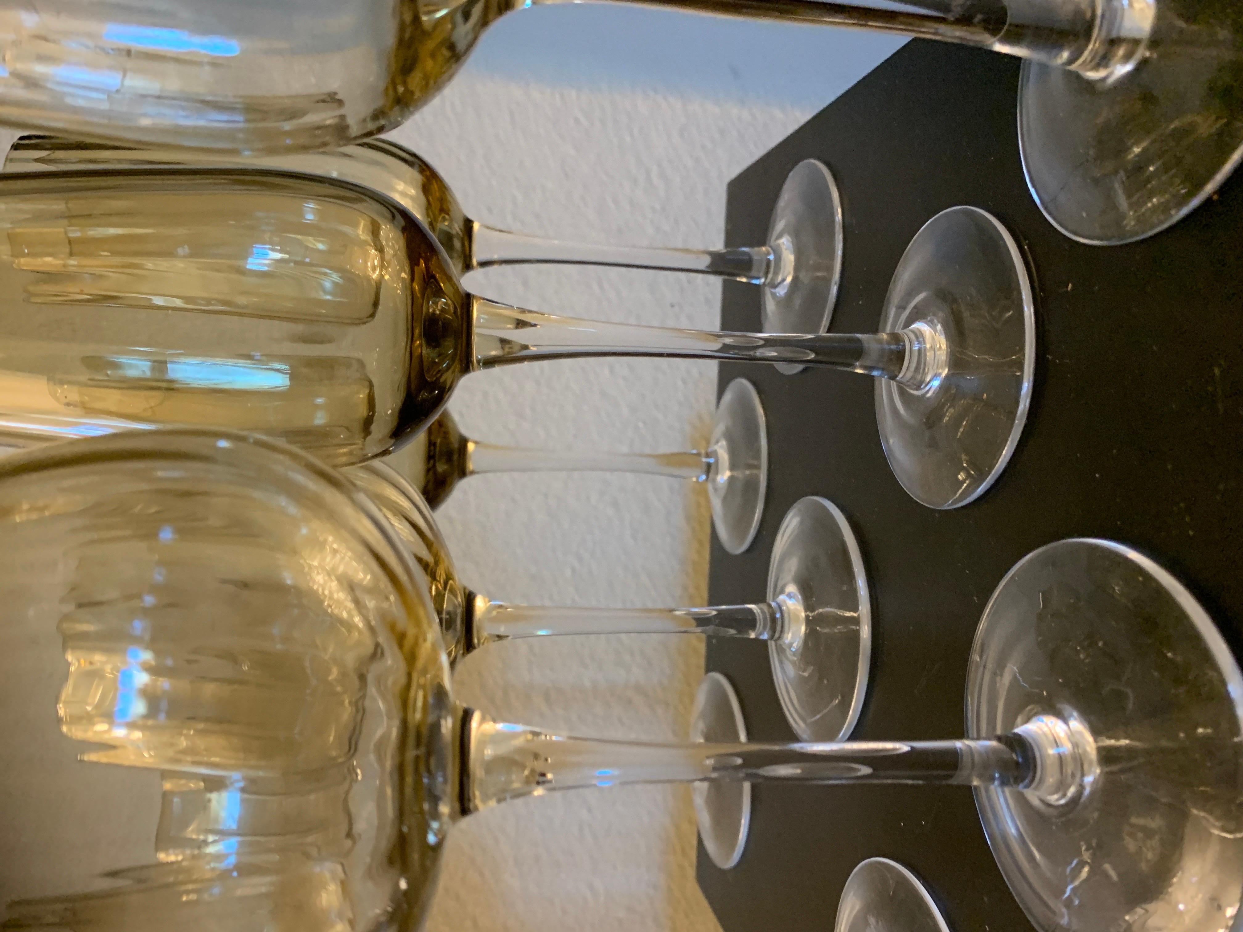 Art Glass Smokey Amber Glass Chic 11 Piece Modern Barware Set  Glasses, Decanters, Pitcher For Sale