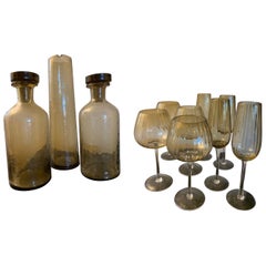 Smokey Amber Glass Chic 11 Piece Modern Barware Set  Glasses, Decanters, Pitcher