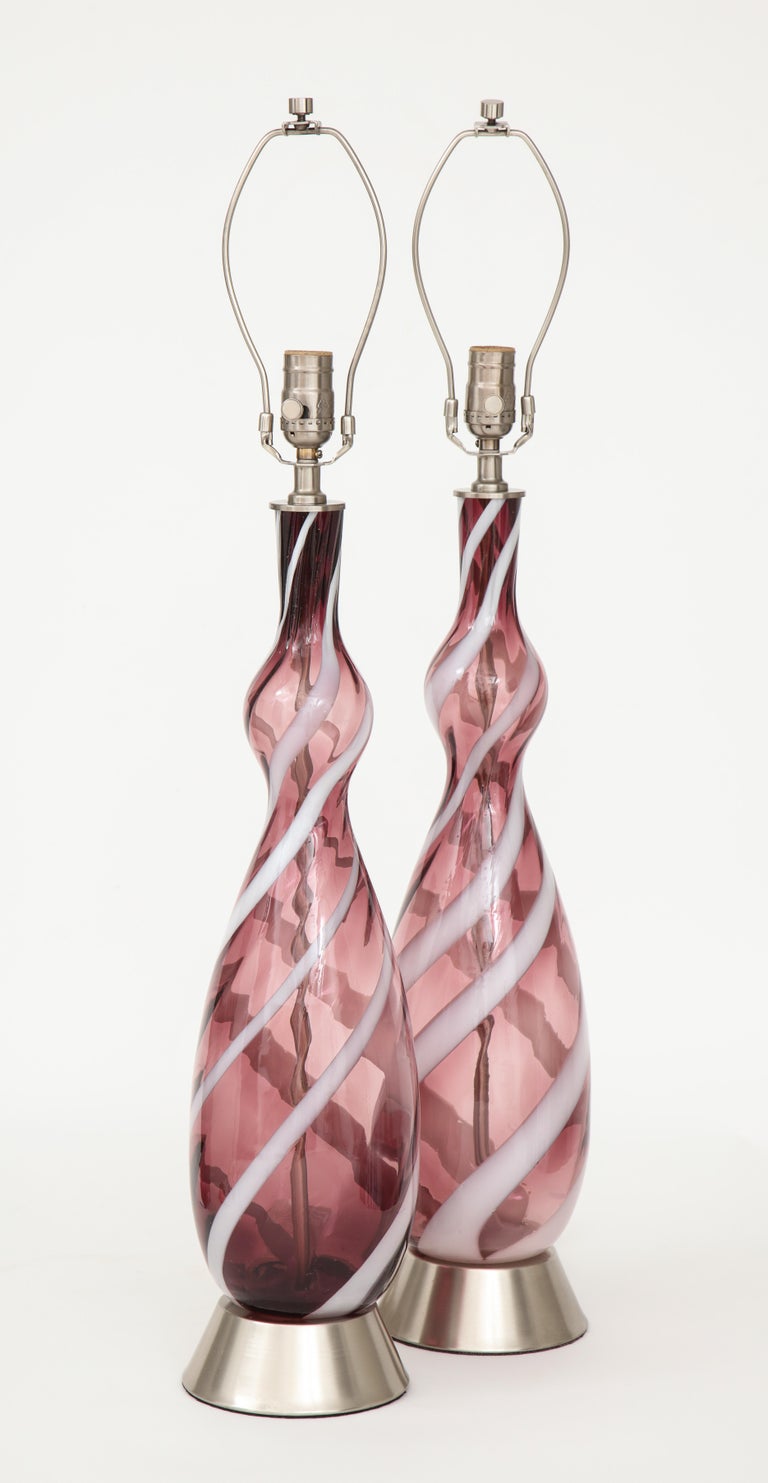Mid-Century Modern Smokey Amethyst Murano Glass Lamps For Sale