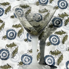 Smokey Etched Martini Glasses with Milk Glass Base - A Pair