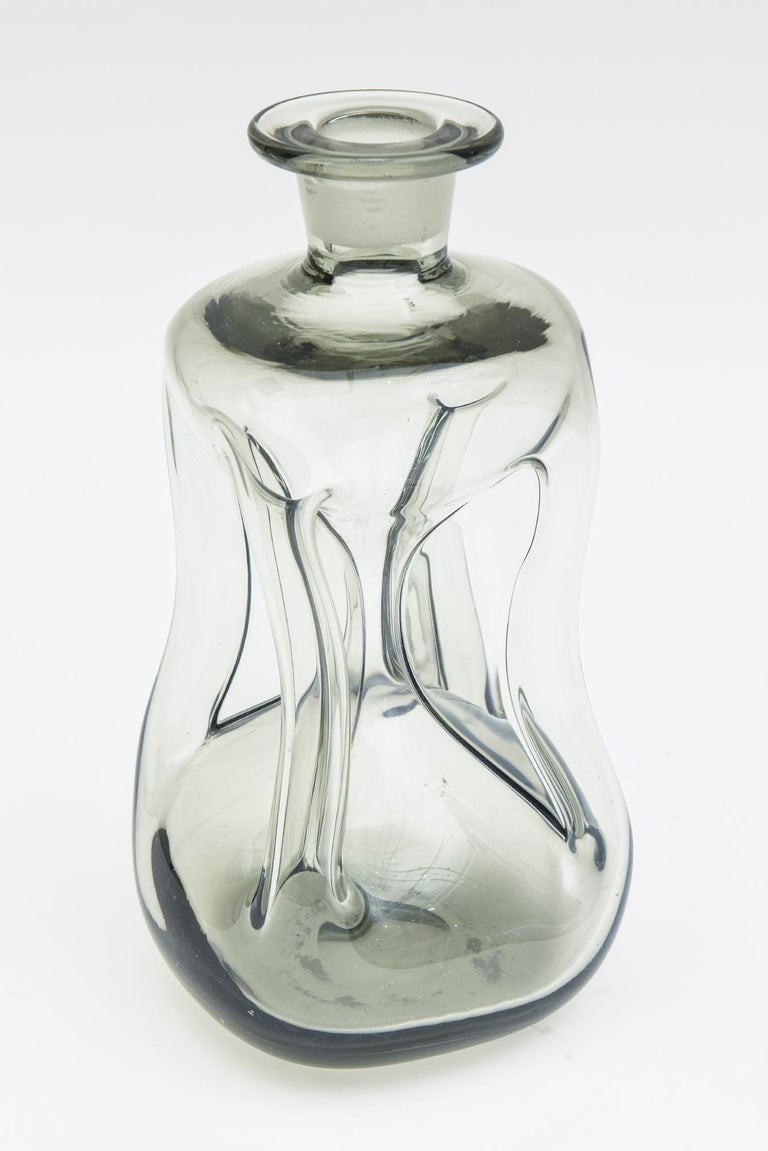 Smokey Gray Holmgaard Glass Cinched Decanter Bottle Rare Crown Stopper Vintage For Sale 3
