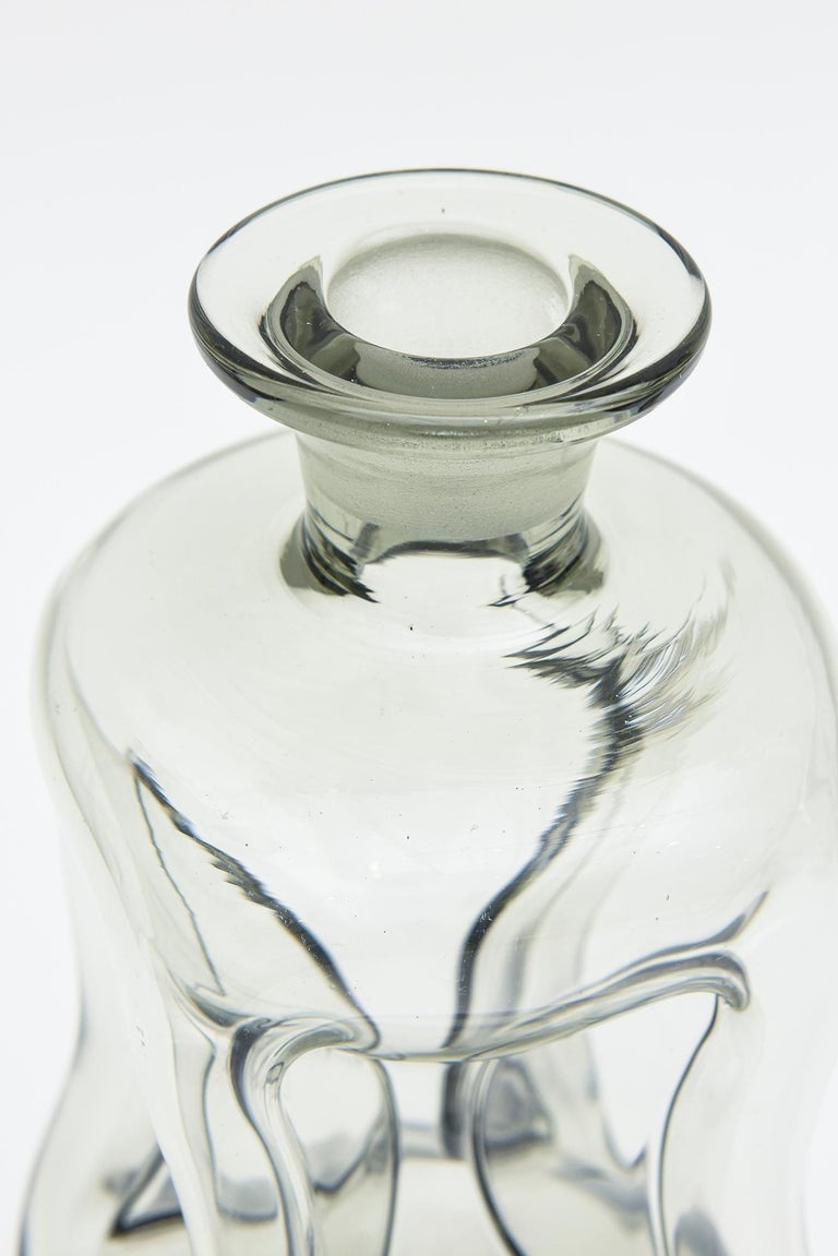Smokey Gray Holmgaard Glass Cinched Decanter Bottle Rare Crown Stopper Vintage For Sale 4
