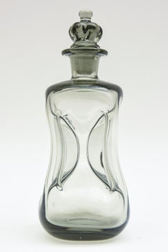 Bottiglia di decanter in vetro Holmegaard grigio fumo con tappo a corona Vintage