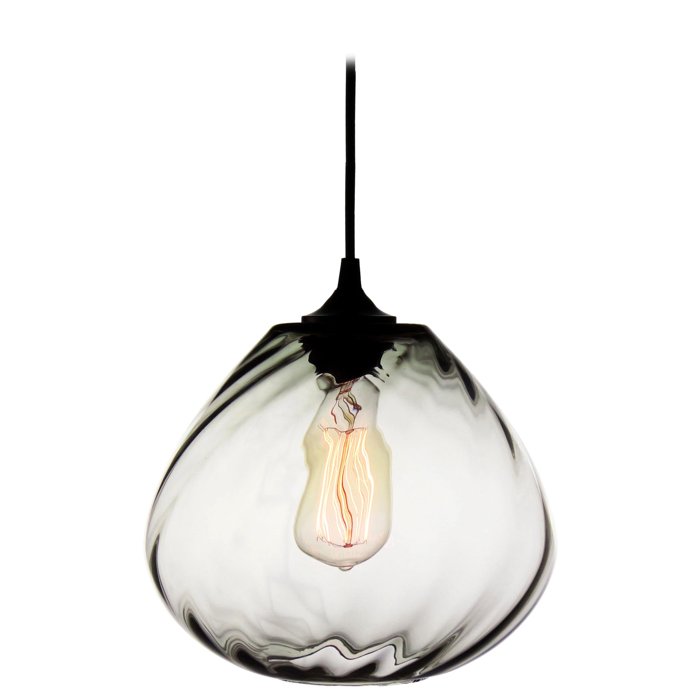 Smokey Gray Transparent Hand Blown Glass Architectural Pendant Lamp