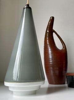 Smokey Gray, White Glass Cone Pendant, 1950s