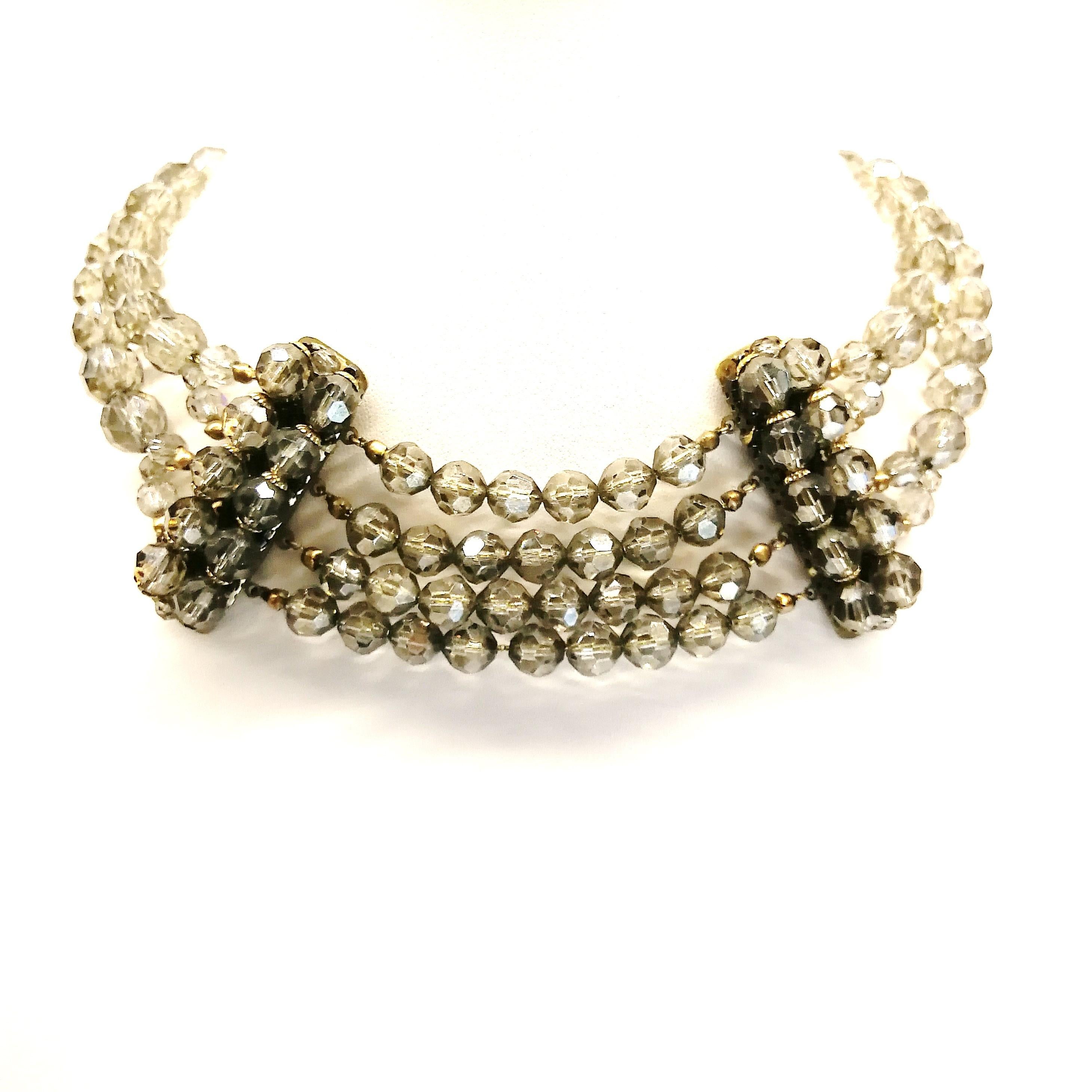 Smokey grey half crystal bead choker, Coppola e Toppo, att. Jacques Fath, 1940s In Excellent Condition In Greyabbey, County Down