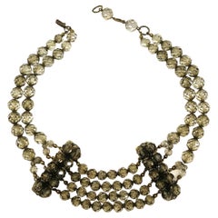 Vintage Smokey grey half crystal bead choker, Coppola e Toppo, att. Jacques Fath, 1940s