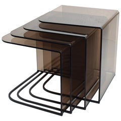 1970s Style Charles Hollis Jones Smoke Iron Lucite Nesting Tables Set of 4