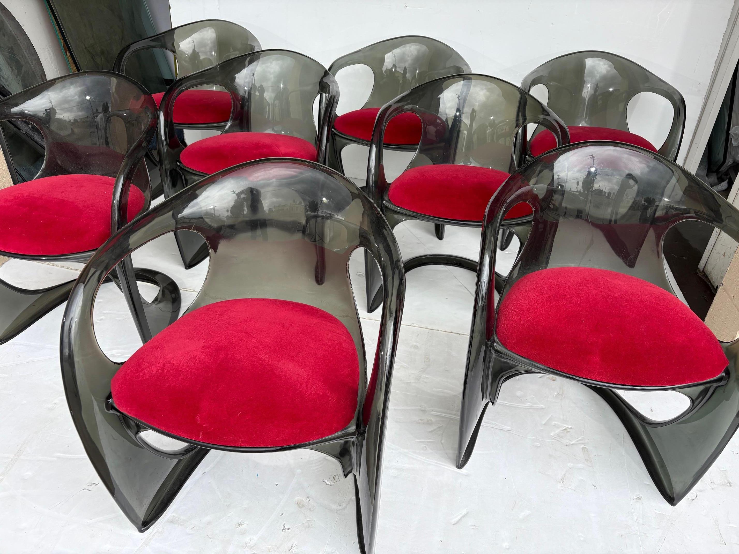 American Smokey Lucite Dining Chairs Set of 8 For Sale