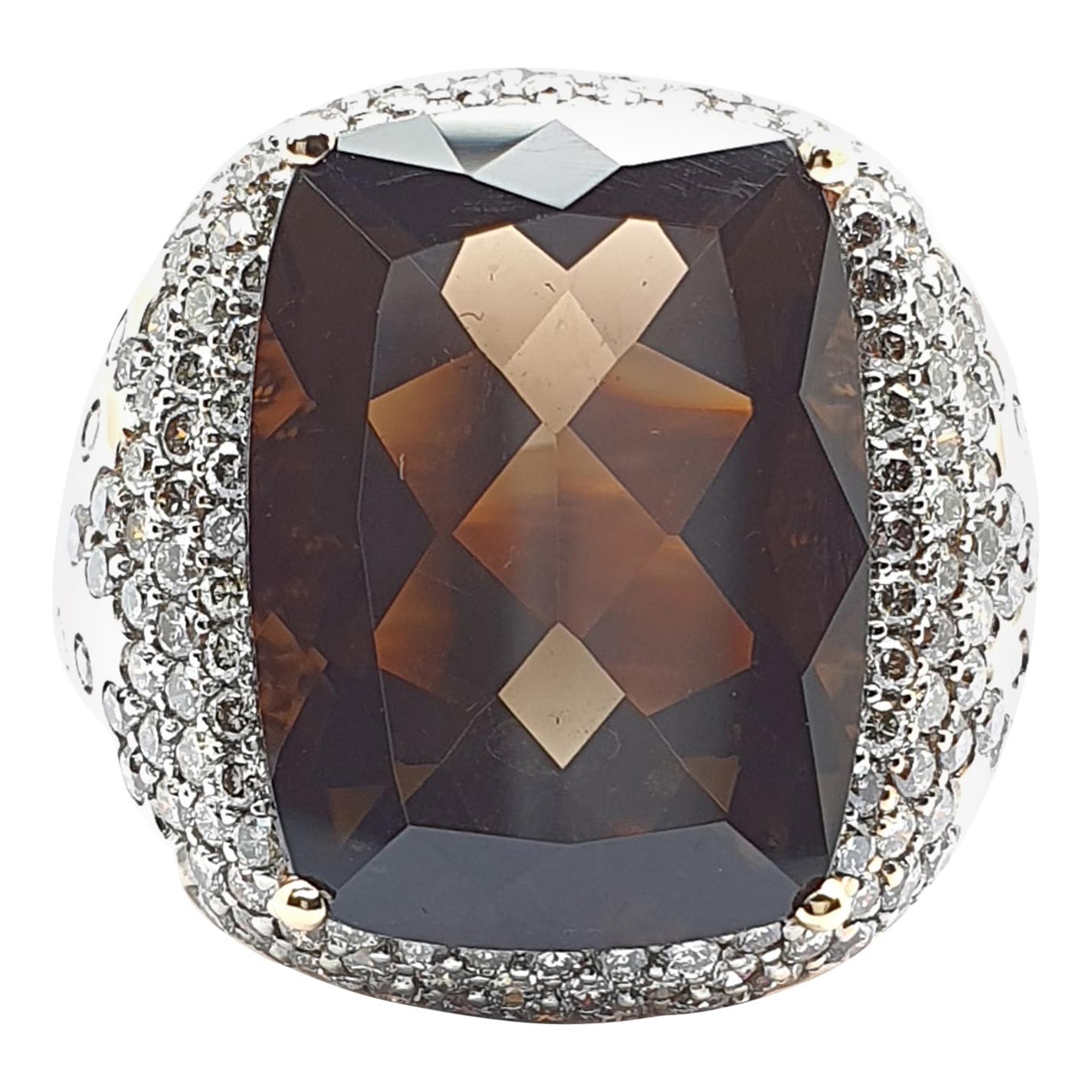 Smokey Quarts Ring with Champagne Colored Diamonds in 18 Carat Rose Gold For Sale