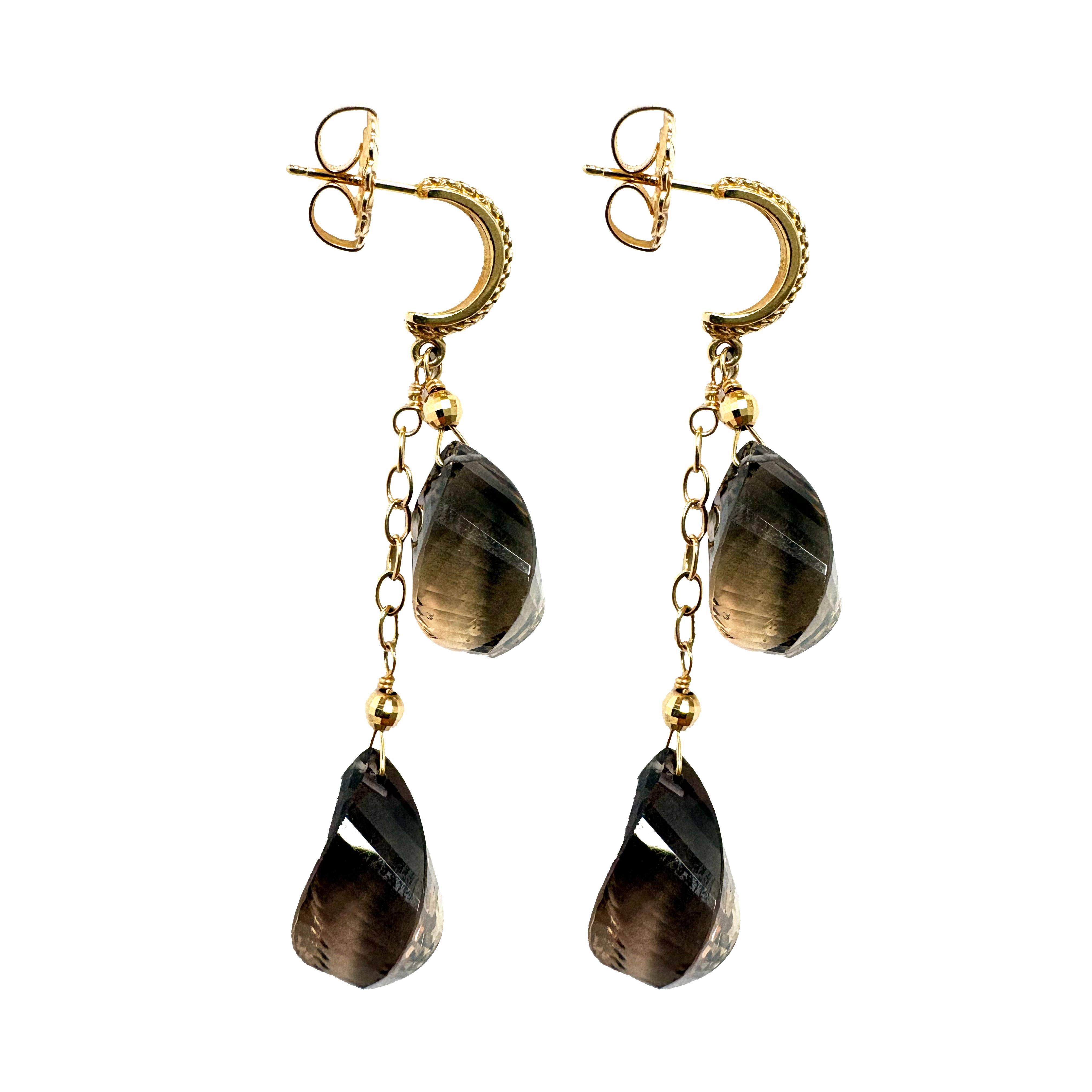 Boucles d'oreilles Paradizia en Quartz fumé 40 carats, forme torsadée et gouttes Neuf - En vente à Laguna Beach, CA