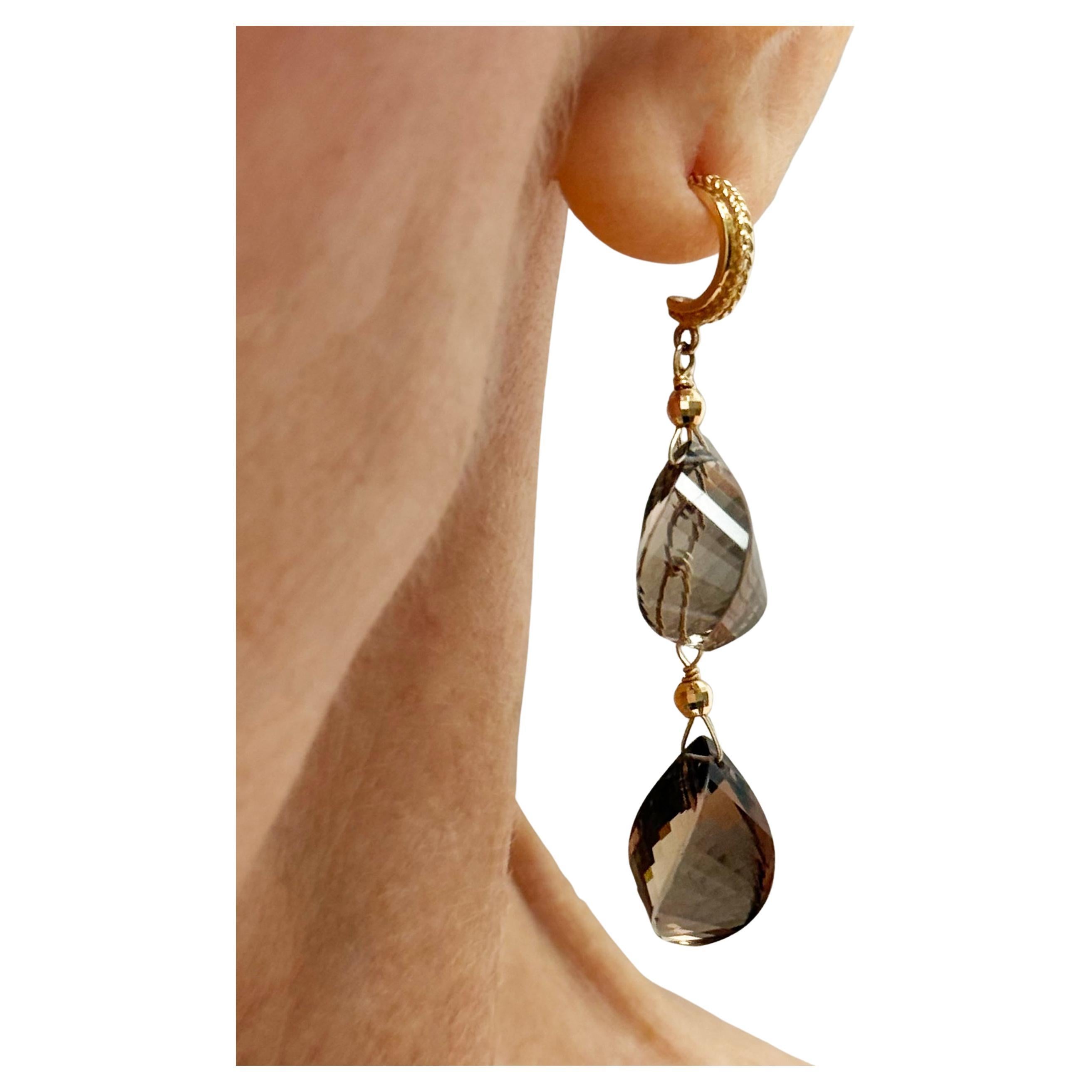 Boucles d'oreilles Paradizia en Quartz fumé 40 carats, forme torsadée et gouttes en vente