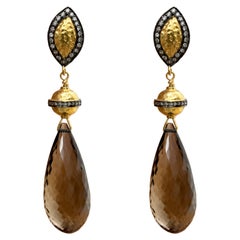 Smokey Quartz 49 Carats, Vermeil with Diamonds Paradizia Earrings E3444